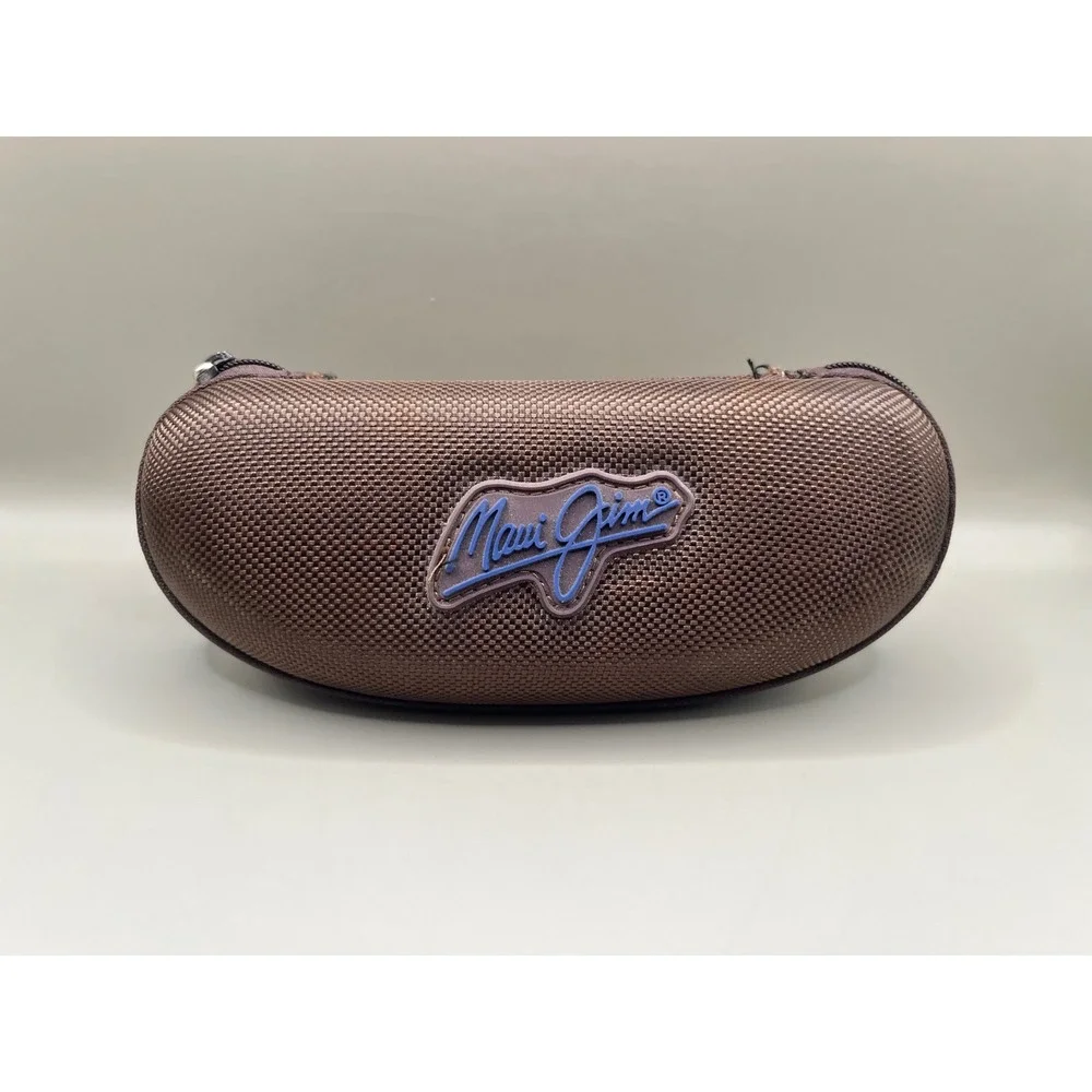 Maui Jim Brown Woven Zippered Clamshell Sunglasses Case Hard Shell With Clip